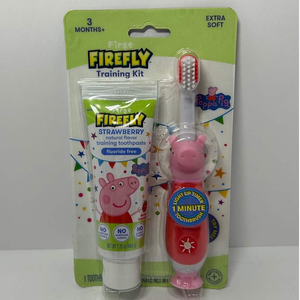 First Firefly Peppa Pig Training Kit Light Up Timer Toothbrush Strawberry Paste